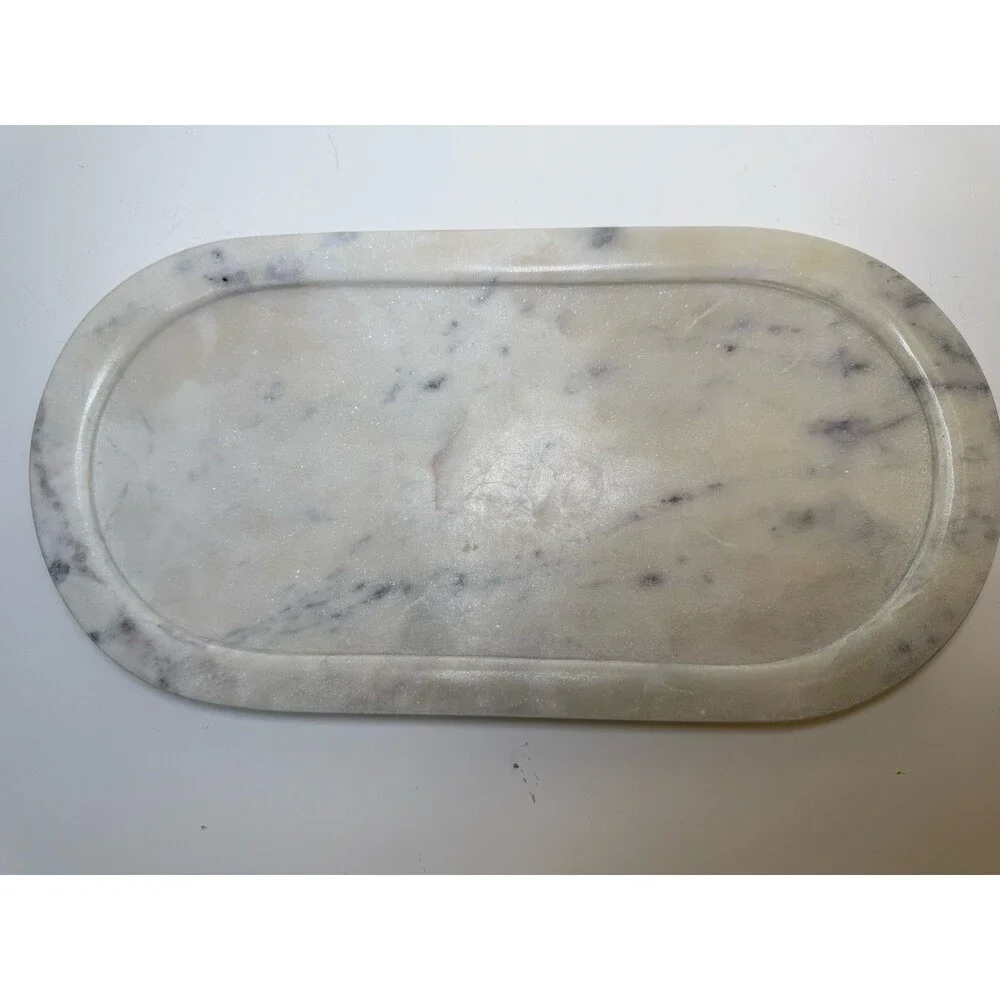 White Marble Vanity Tray 12” x 6” Oval Decorative Bathroom Kitchen Catchall